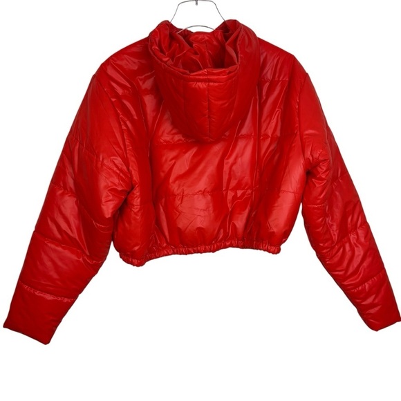 Naked Wardrobe Cropped Puffer Orange Jacket Size Medium - Picture 2 of 11
